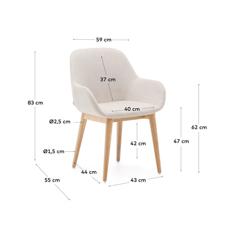 Konna Stuhl in Beige und Beine aus massivem Eschenholz mit natürlichem Finish - ZEN ZONE Furniture