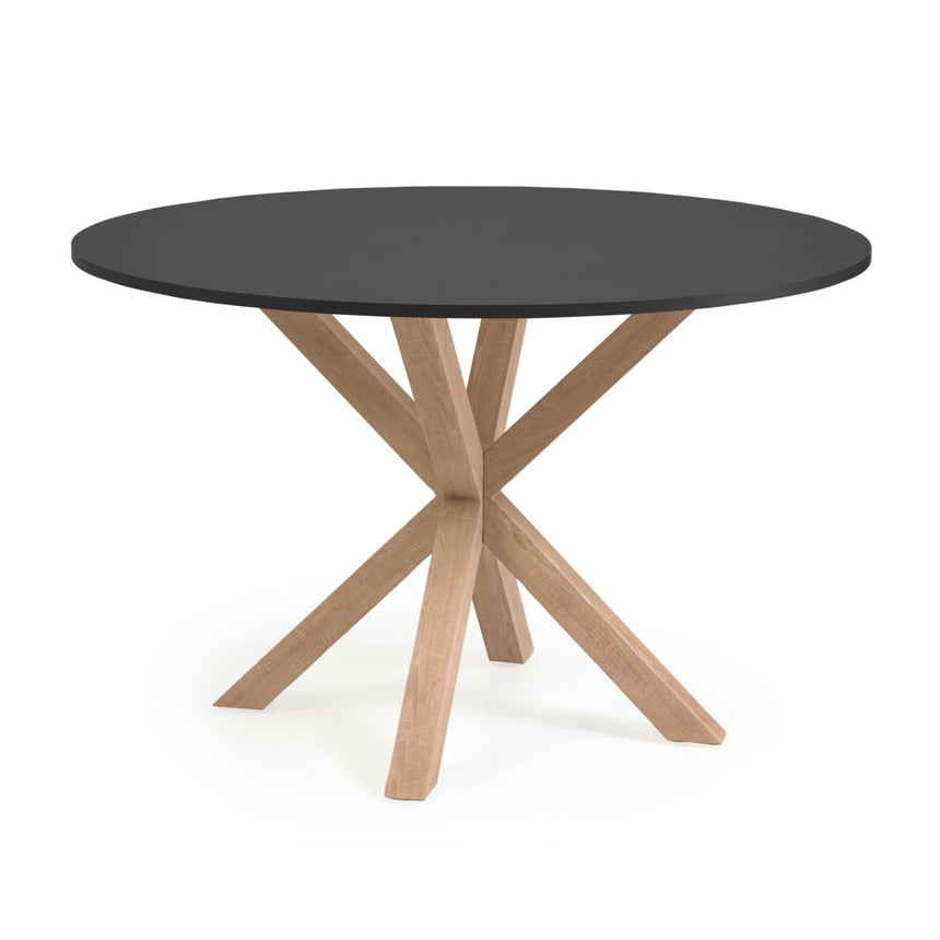 Argo runder Tisch mit schwarzer MDF-Platte und Stahlbeinen mit Holzeffekt Ø 119 cm - ZEN ZONE Furniture