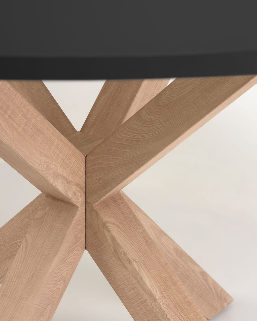 Argo runder Tisch mit schwarzer MDF-Platte und Stahlbeinen mit Holzeffekt Ø 119 cm - ZEN ZONE Furniture