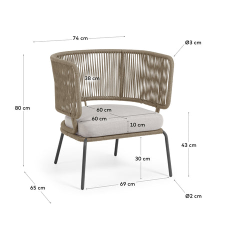Nadin Sessel aus beigem Seil und Beinen aus verzinktem Stahl - ZEN ZONE Furniture
