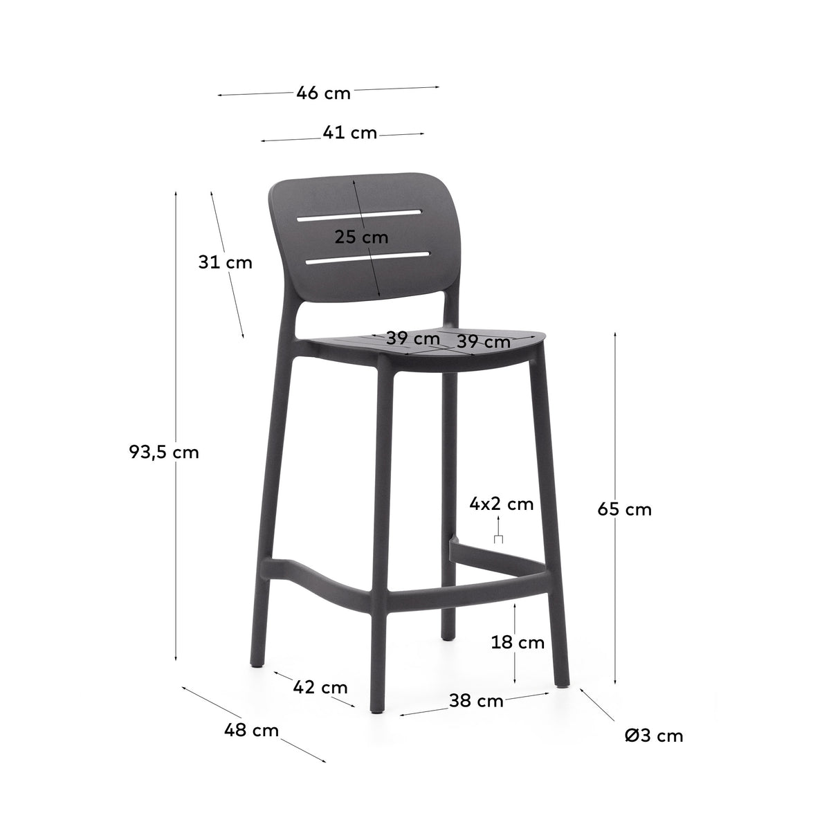 Morella stapelbarer Outdoor-Hocker aus grauem Kunststoff Höhe 65 cm - ZEN ZONE Furniture
