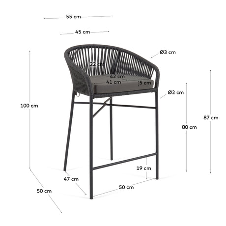 Yanet stapelbarer Hocker aus schwarzem Seil Höhe 80 cm - ZEN ZONE Furniture