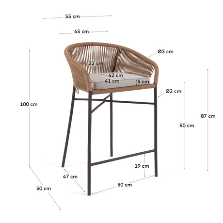 Yanet Hocker aus beigem Seil und verzinktem Stahl Höhe 80 cm - ZEN ZONE Furniture