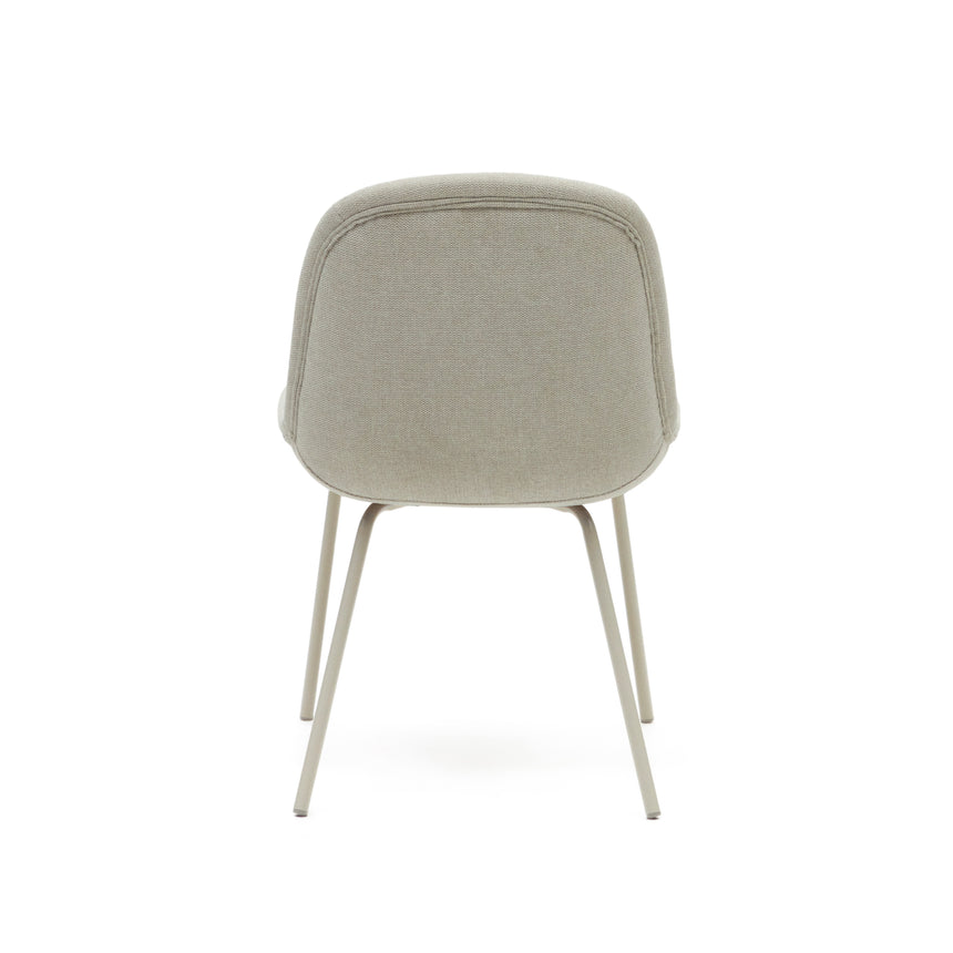 Aimin Stuhl aus beiger Chenille und Stahlbeinen mit mattbeigem Finish FSC Mix Credit - ZEN ZONE Furniture