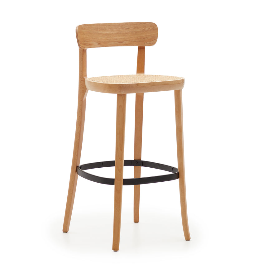Romane Hocker aus Buchenholz mit natürlichem Finish, Eschenfurnier und Rattan Höhe 75 cm - ZEN ZONE Furniture