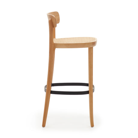 Romane Hocker aus Buchenholz mit natürlichem Finish, Eschenfurnier und Rattan Höhe 75 cm - ZEN ZONE Furniture