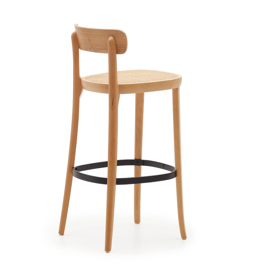 Romane Hocker aus Buchenholz mit natürlichem Finish, Eschenfurnier und Rattan Höhe 75 cm - ZEN ZONE Furniture