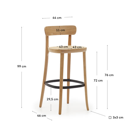 Romane Hocker aus Buchenholz mit natürlichem Finish, Eschenfurnier und Rattan Höhe 75 cm - ZEN ZONE Furniture