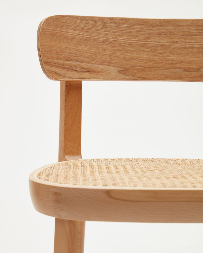 Romane Hocker aus Buchenholz mit natürlichem Finish, Eschenfurnier und Rattan Höhe 75 cm - ZEN ZONE Furniture