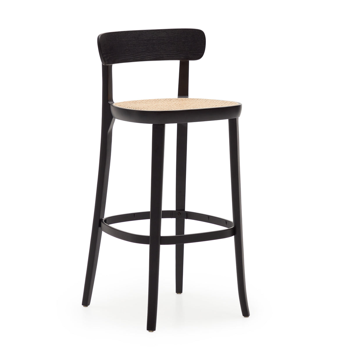 Romane Hocker aus Buchenholz mit schwarzem Finish, Eschenfurnier und Rattan Höhe 75 cm - ZEN ZONE Furniture