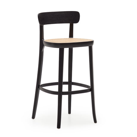 Romane Hocker aus Buchenholz mit schwarzem Finish, Eschenfurnier und Rattan Höhe 75 cm - ZEN ZONE Furniture