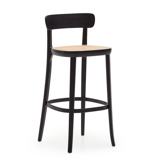 Romane Hocker aus Buchenholz mit schwarzem Finish, Eschenfurnier und Rattan Höhe 75 cm - ZEN ZONE Furniture