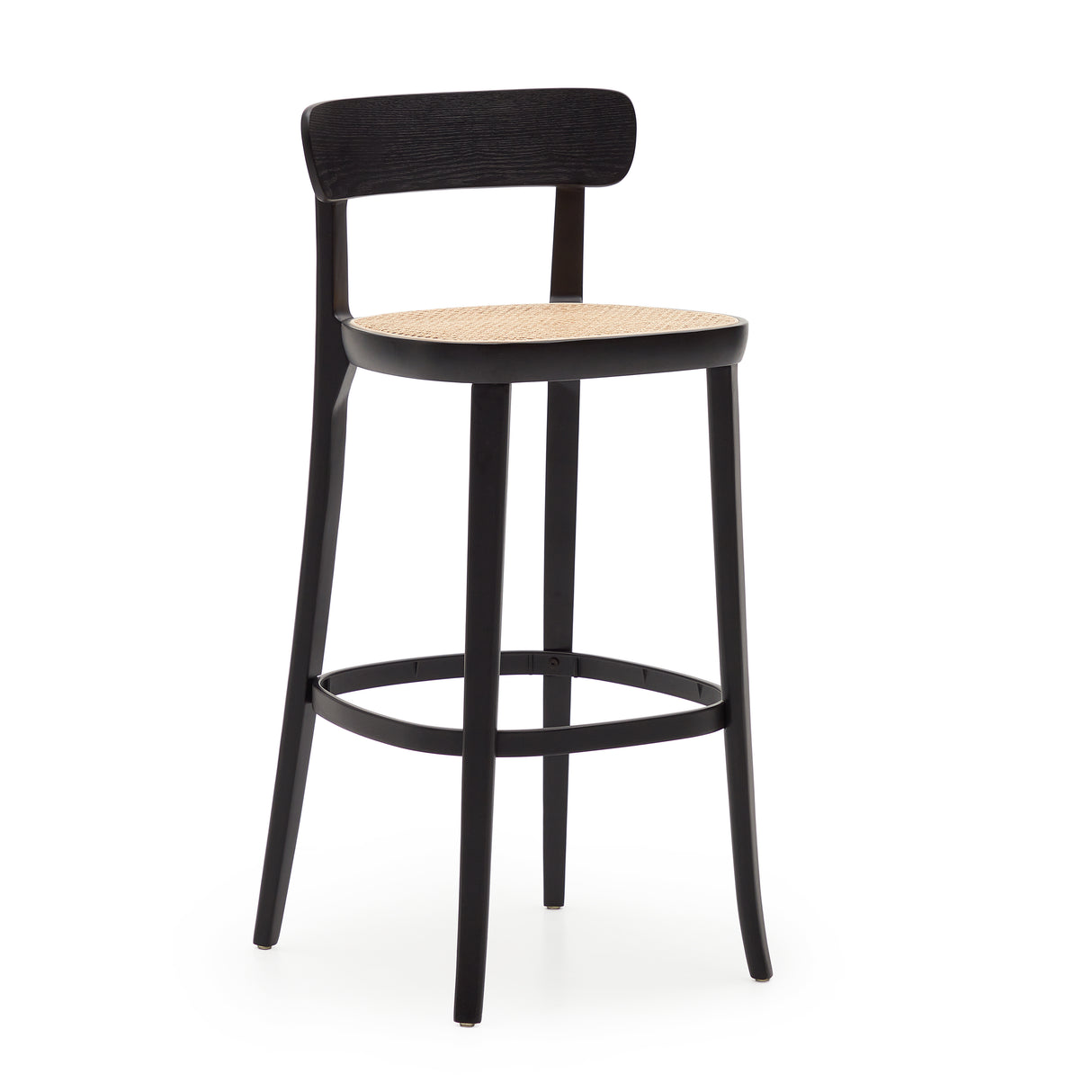 Romane Hocker aus Buchenholz mit schwarzem Finish, Eschenfurnier und Rattan Höhe 75 cm - ZEN ZONE Furniture