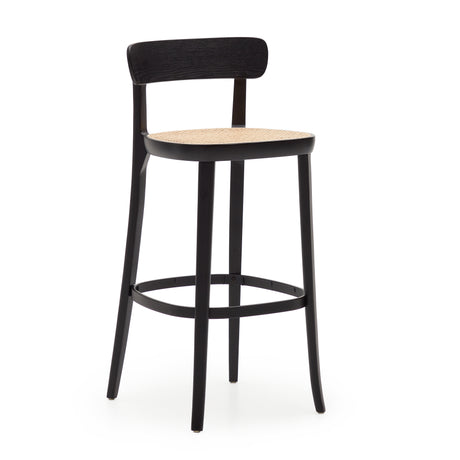 Romane Hocker aus Buchenholz mit schwarzem Finish, Eschenfurnier und Rattan Höhe 75 cm - ZEN ZONE Furniture