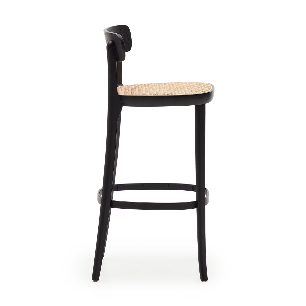 Romane Hocker aus Buchenholz mit schwarzem Finish, Eschenfurnier und Rattan Höhe 75 cm - ZEN ZONE Furniture