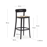 Romane Hocker aus Buchenholz mit schwarzem Finish, Eschenfurnier und Rattan Höhe 75 cm - ZEN ZONE Furniture