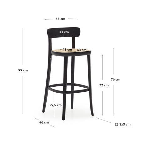 Romane Hocker aus Buchenholz mit schwarzem Finish, Eschenfurnier und Rattan Höhe 75 cm - ZEN ZONE Furniture