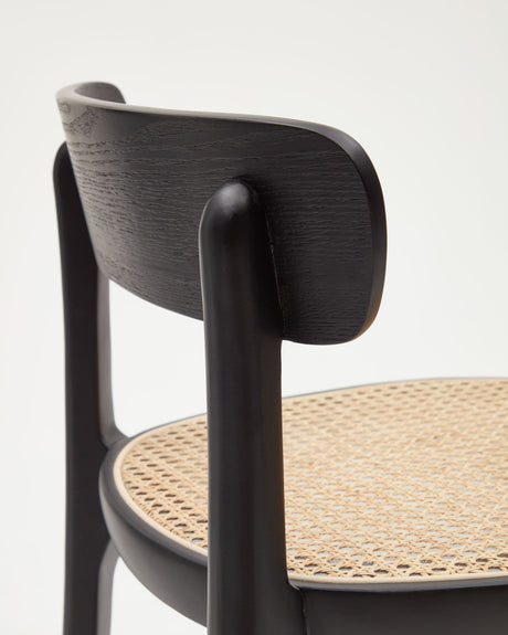 Romane Hocker aus Buchenholz mit schwarzem Finish, Eschenfurnier und Rattan Höhe 75 cm - ZEN ZONE Furniture
