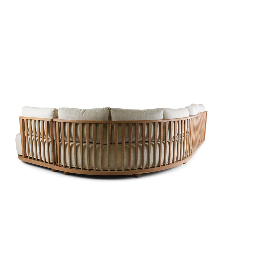 5-Sitzer-Gartensofa Pisang aus Teakholz mit cremefarbenen Kissen, 340x265x77 cm - ZEN ZONE Furniture