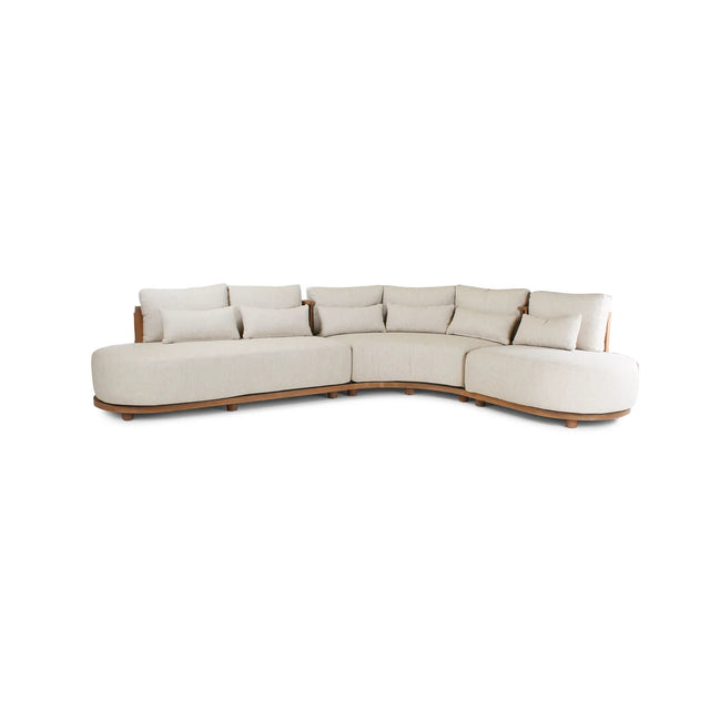 5-Sitzer-Gartensofa Pisang aus Teakholz mit cremefarbenen Kissen, 340x265x77 cm - ZEN ZONE Furniture