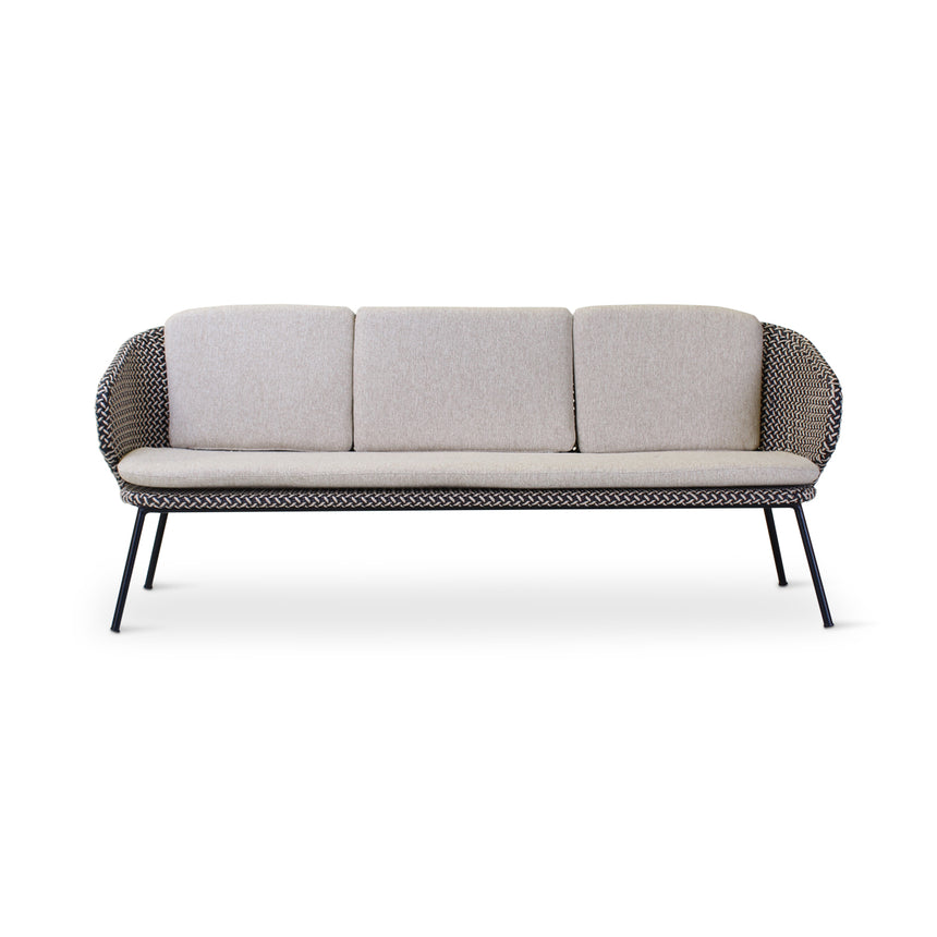MODESTO 3-Sitzer aus schwarzem Aluminium mit oyster-farbenem Geflecht - ZEN ZONE