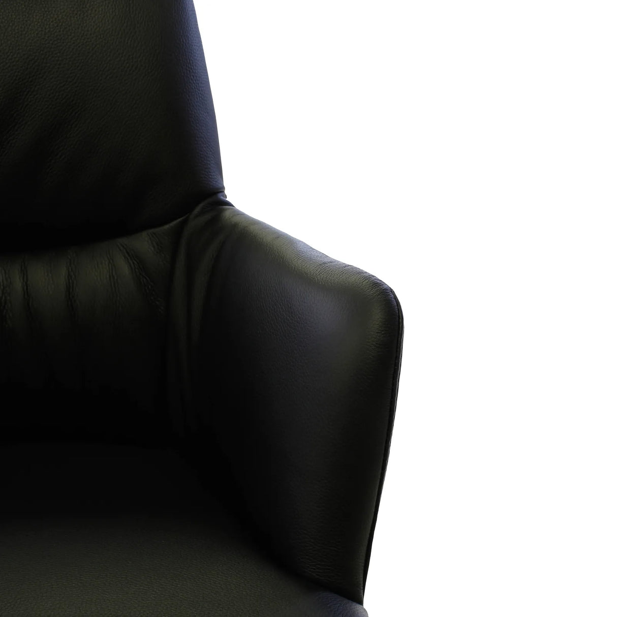 BOSTON Essstuhl aus schwarzem Leder, drehbar, mit schwarzen Metallbeinen - ZEN ZONE Furniture