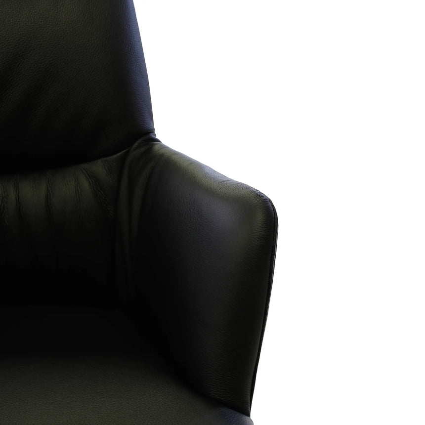 BOSTON Essstuhl aus schwarzem Leder, drehbar, mit schwarzen Metallbeinen - ZEN ZONE Furniture