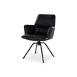 BOSTON Essstuhl aus schwarzem Leder, drehbar, mit schwarzen Metallbeinen - ZEN ZONE Furniture
