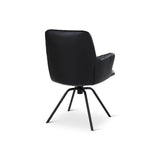 BOSTON Essstuhl aus schwarzem Leder, drehbar, mit schwarzen Metallbeinen - ZEN ZONE Furniture