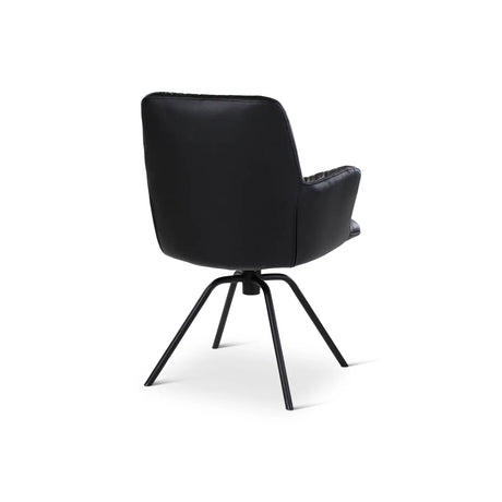 BOSTON Essstuhl aus schwarzem Leder, drehbar, mit schwarzen Metallbeinen - ZEN ZONE Furniture