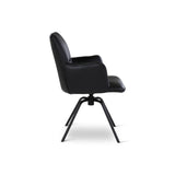 BOSTON Essstuhl aus schwarzem Leder, drehbar, mit schwarzen Metallbeinen - ZEN ZONE Furniture