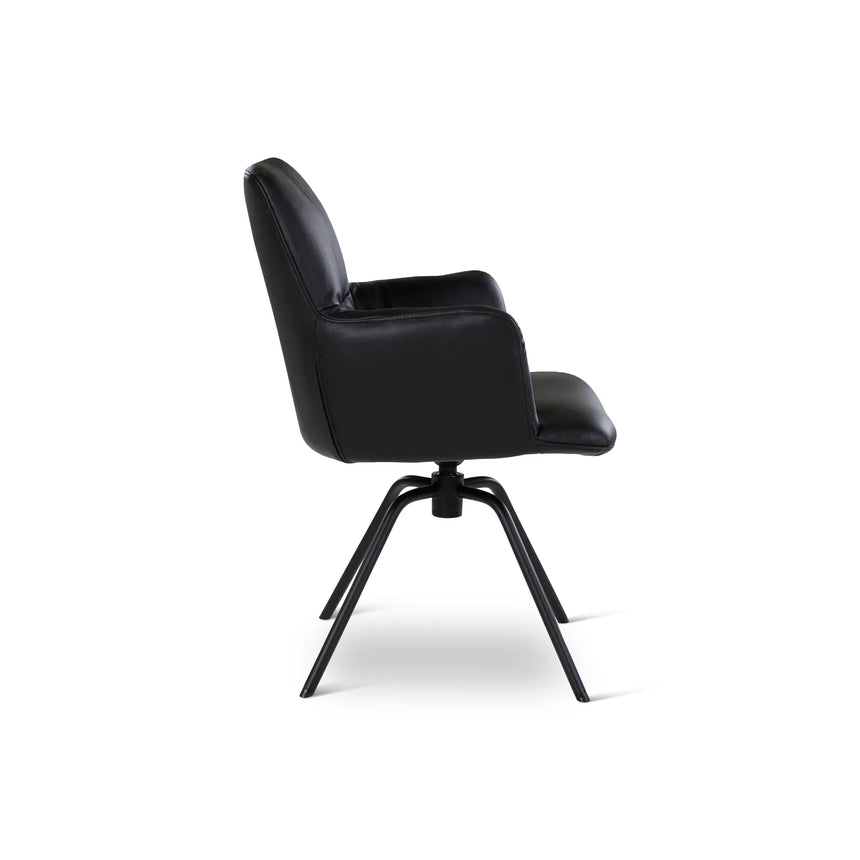BOSTON Essstuhl aus schwarzem Leder, drehbar, mit schwarzen Metallbeinen - ZEN ZONE Furniture