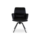 BOSTON Essstuhl aus schwarzem Leder, drehbar, mit schwarzen Metallbeinen - ZEN ZONE Furniture