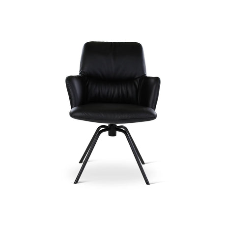 BOSTON Essstuhl aus schwarzem Leder, drehbar, mit schwarzen Metallbeinen - ZEN ZONE Furniture