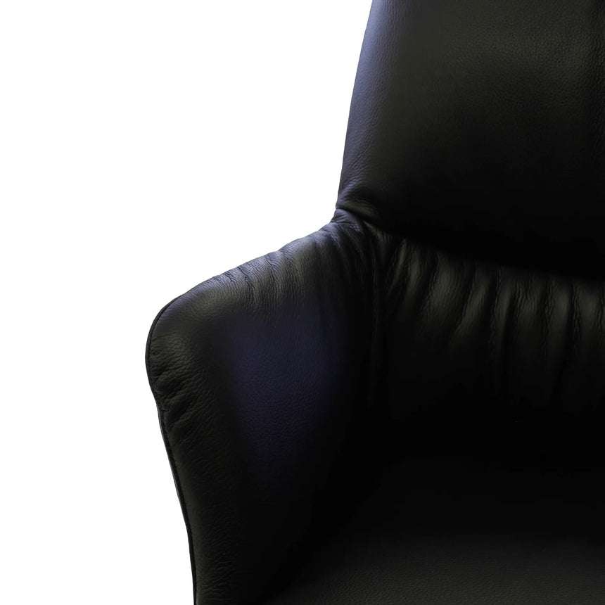 BOSTON Essstuhl aus schwarzem Leder, drehbar, mit schwarzen Metallbeinen - ZEN ZONE Furniture