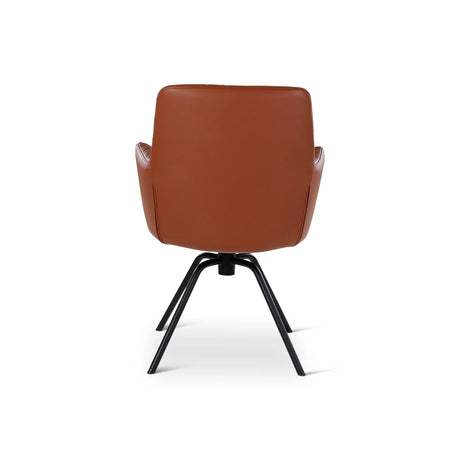 BOSTON Essstuhl aus cognacfarbenem Leder, drehbar, mit schwarzen Metallbeinen - ZEN ZONE Furniture