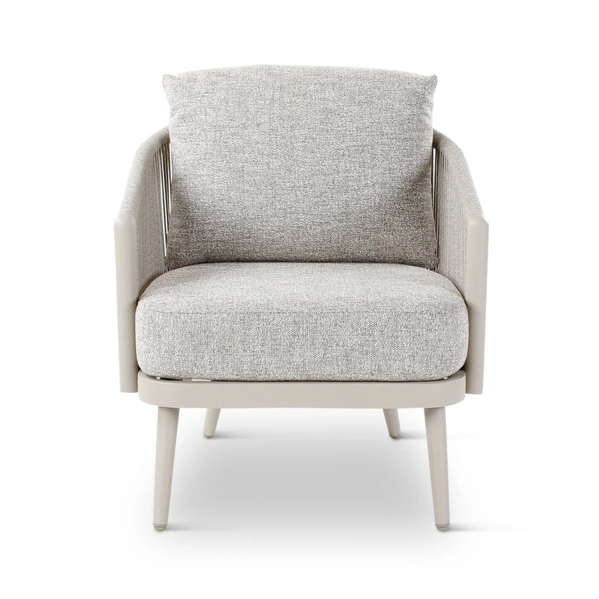 Gartensessel Mikos aus Aluminium mit steinfarbenen Kissen aus Outdoor-Stoff, 73x81x78 cm - ZEN ZONE Furniture