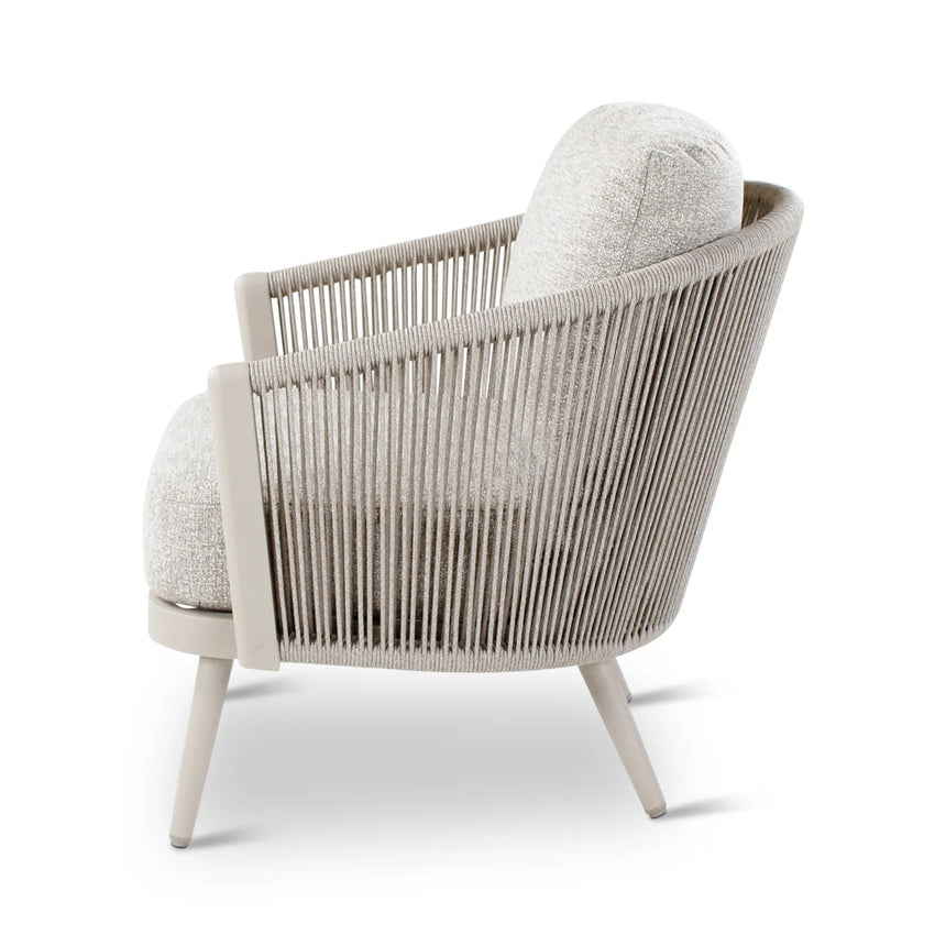 Gartensessel Mikos aus Aluminium mit steinfarbenen Kissen aus Outdoor-Stoff, 73x81x78 cm - ZEN ZONE Furniture