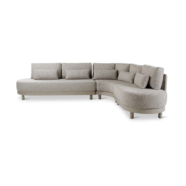 5-Sitzer-Gartensofa Dubai aus Aluminium mit steinfarbenen Kissen aus Outdoor-Stoff, 340x265x71 - ZEN ZONE Furniture