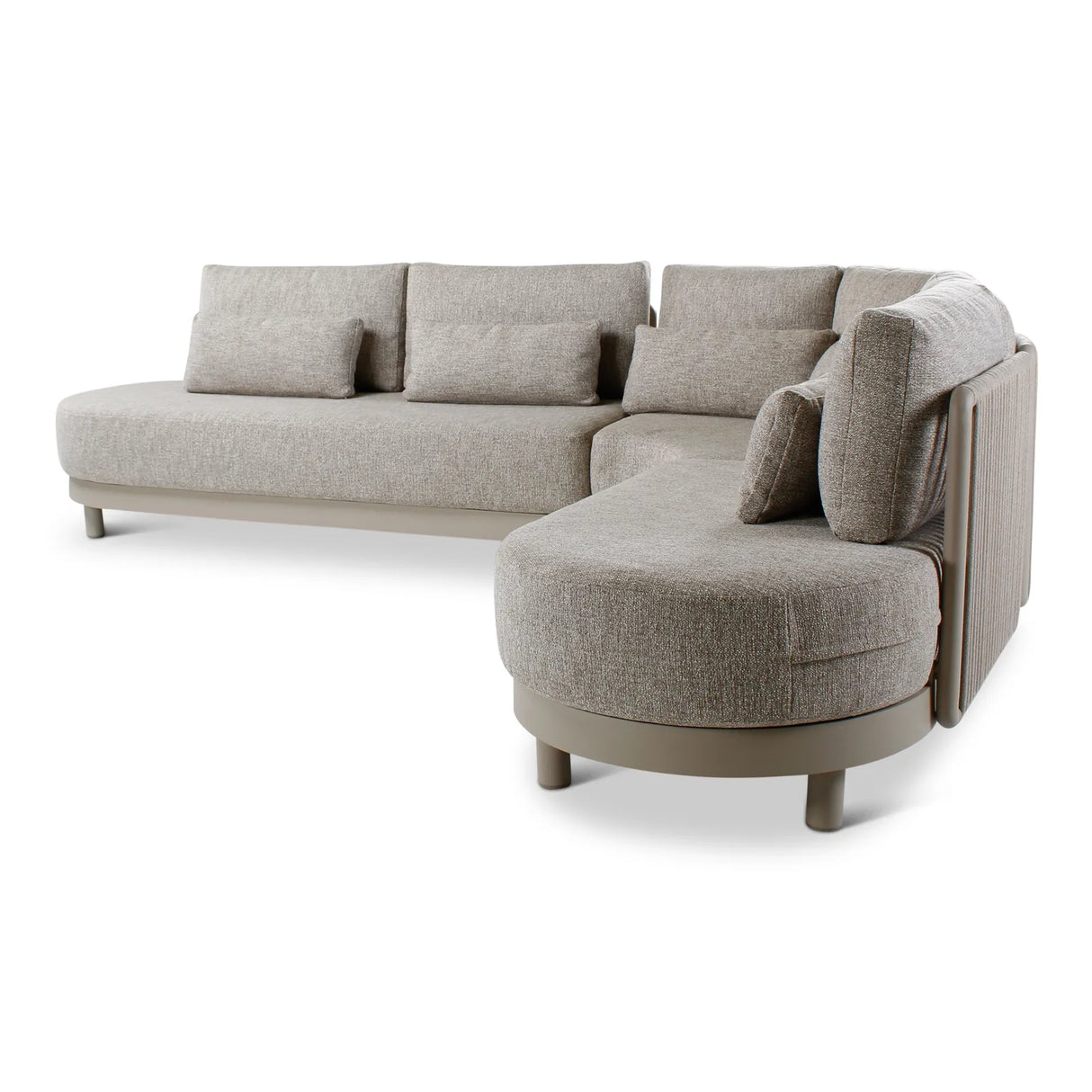 5-Sitzer-Gartensofa Dubai aus Aluminium mit steinfarbenen Kissen aus Outdoor-Stoff, 340x265x71 - ZEN ZONE Furniture