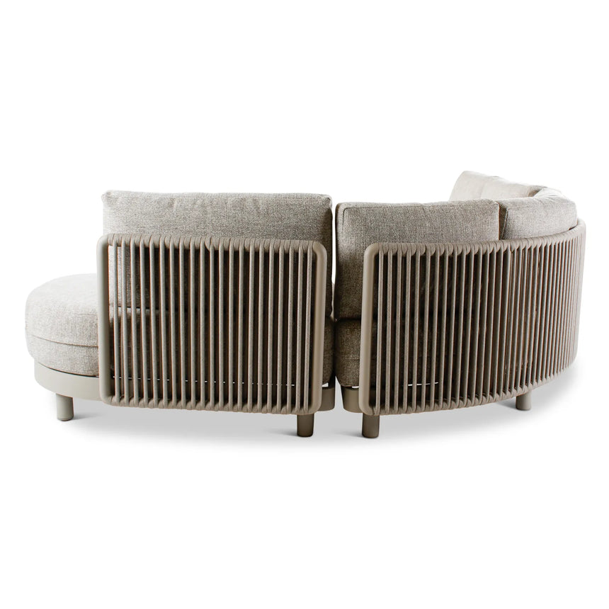 5-Sitzer-Gartensofa Dubai aus Aluminium mit steinfarbenen Kissen aus Outdoor-Stoff, 340x265x71 - ZEN ZONE Furniture