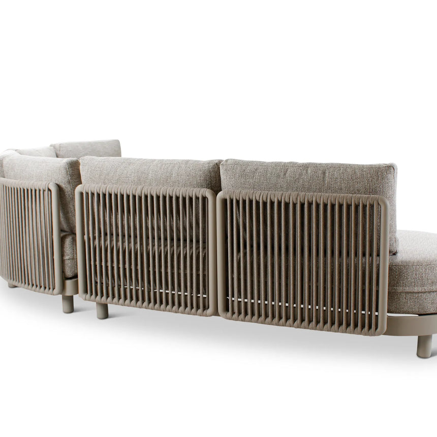 5-Sitzer-Gartensofa Dubai aus Aluminium mit steinfarbenen Kissen aus Outdoor-Stoff, 340x265x71 - ZEN ZONE Furniture