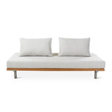 2-Sitzer Gartensofa Emilio aus Teakholz mit muschelfarbenen Kissen aus Outdoor-Stoff, 190x95x69 cm - ZEN ZONE Furniture