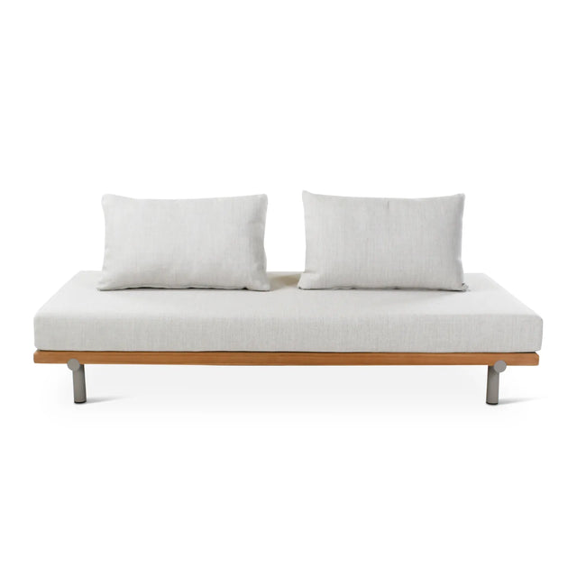 2-Sitzer Gartensofa Emilio aus Teakholz mit muschelfarbenen Kissen aus Outdoor-Stoff, 190x95x69 cm - ZEN ZONE Furniture