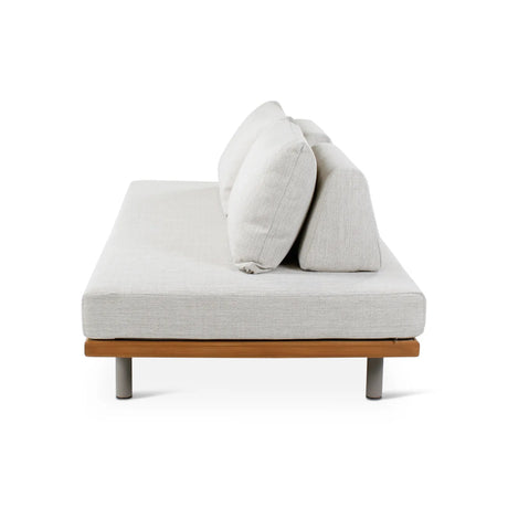 2-Sitzer Gartensofa Emilio aus Teakholz mit muschelfarbenen Kissen aus Outdoor-Stoff, 190x95x69 cm - ZEN ZONE Furniture