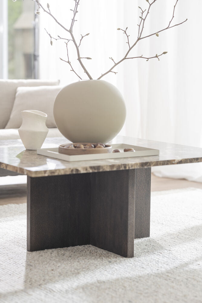 BROOKSVILLE Couchtisch Marmor Braun/weiß pigmentiert 90x90x42cm - ZEN ZONE Furniture