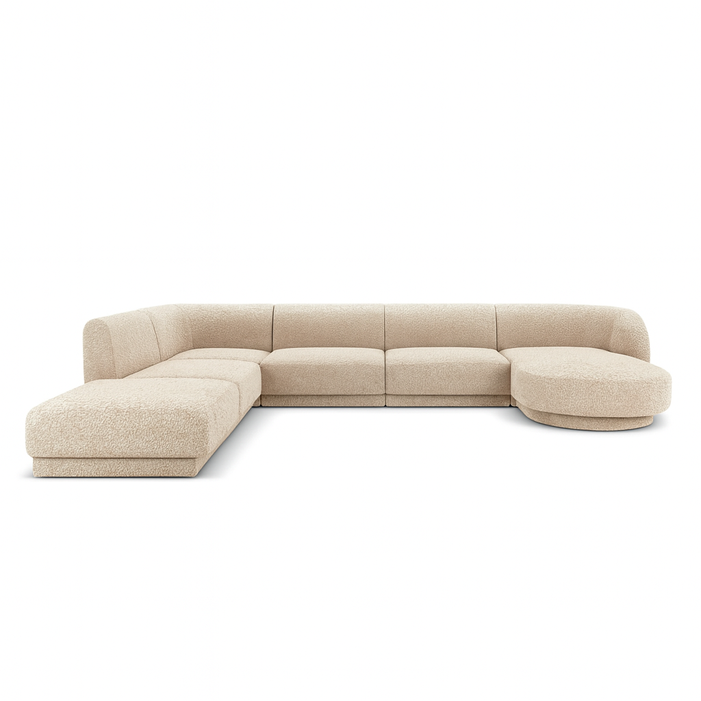 Miley 6-Sitzer Panorama-Sofa Links mit Bezug aus Samt oder Boucle, 330x255 cm - ZEN ZONE Furniture