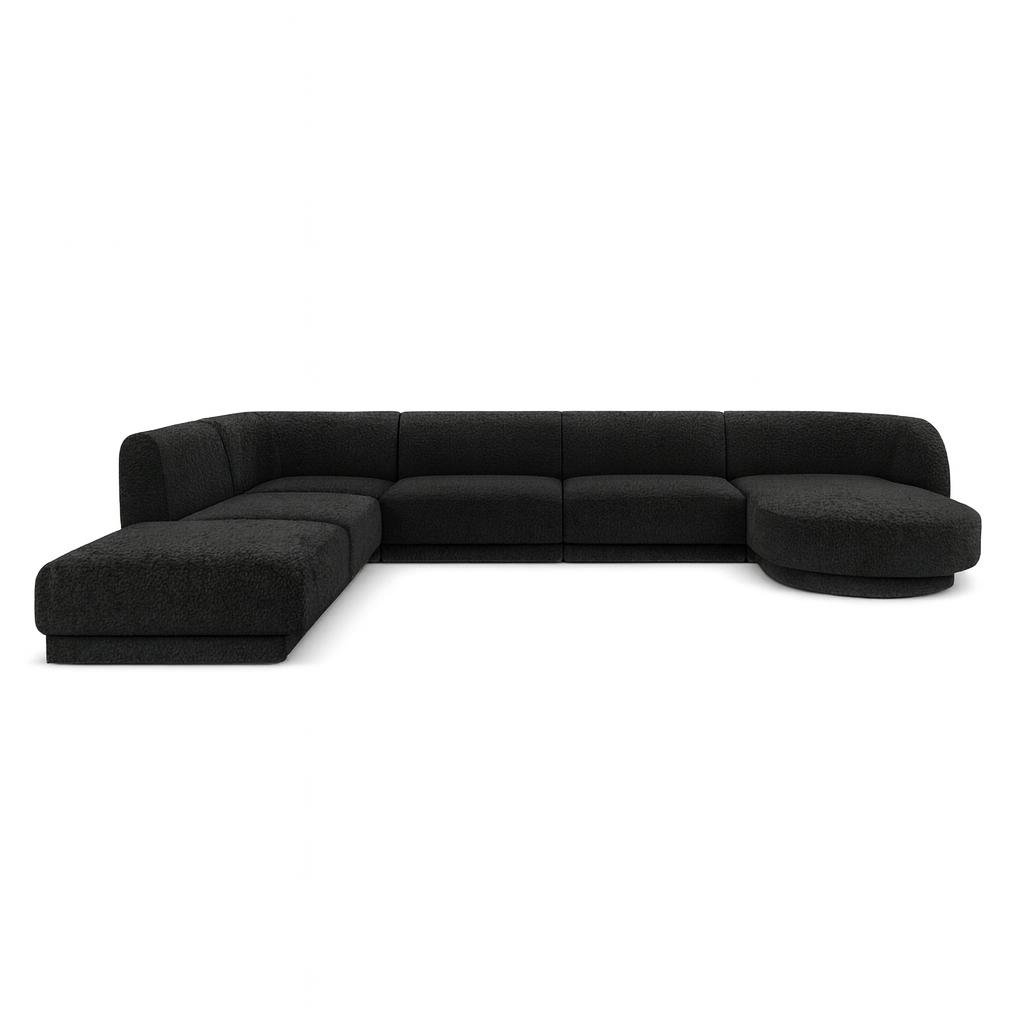Miley 6-Sitzer Panorama-Sofa Links mit Bezug aus Samt oder Boucle, 330x255 cm - ZEN ZONE Furniture