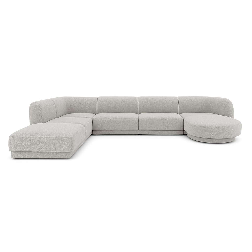 Miley 6-Sitzer Panorama-Sofa Links mit Bezug aus Samt oder Boucle, 330x255 cm - ZEN ZONE Furniture
