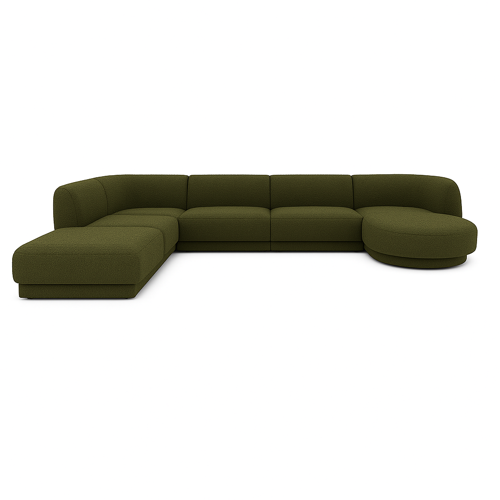 Miley 6-Sitzer Panorama-Sofa Links mit Bezug aus Samt oder Boucle, 330x255 cm - ZEN ZONE Furniture